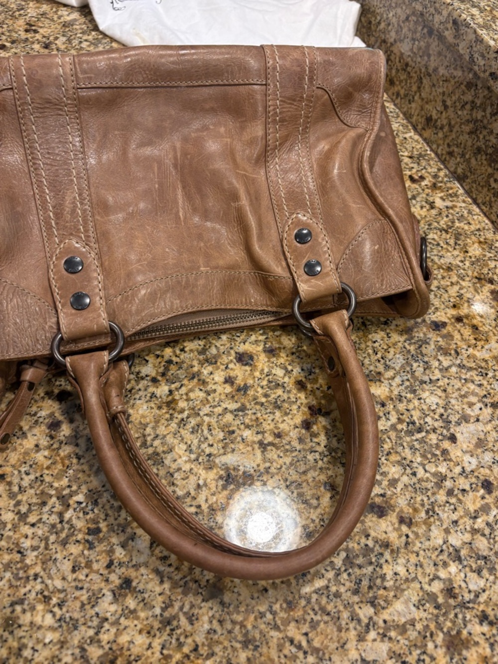 Frye Melissa Satchel in Beige Leather Classic Style W Dust Bag - Picture 7 of 15